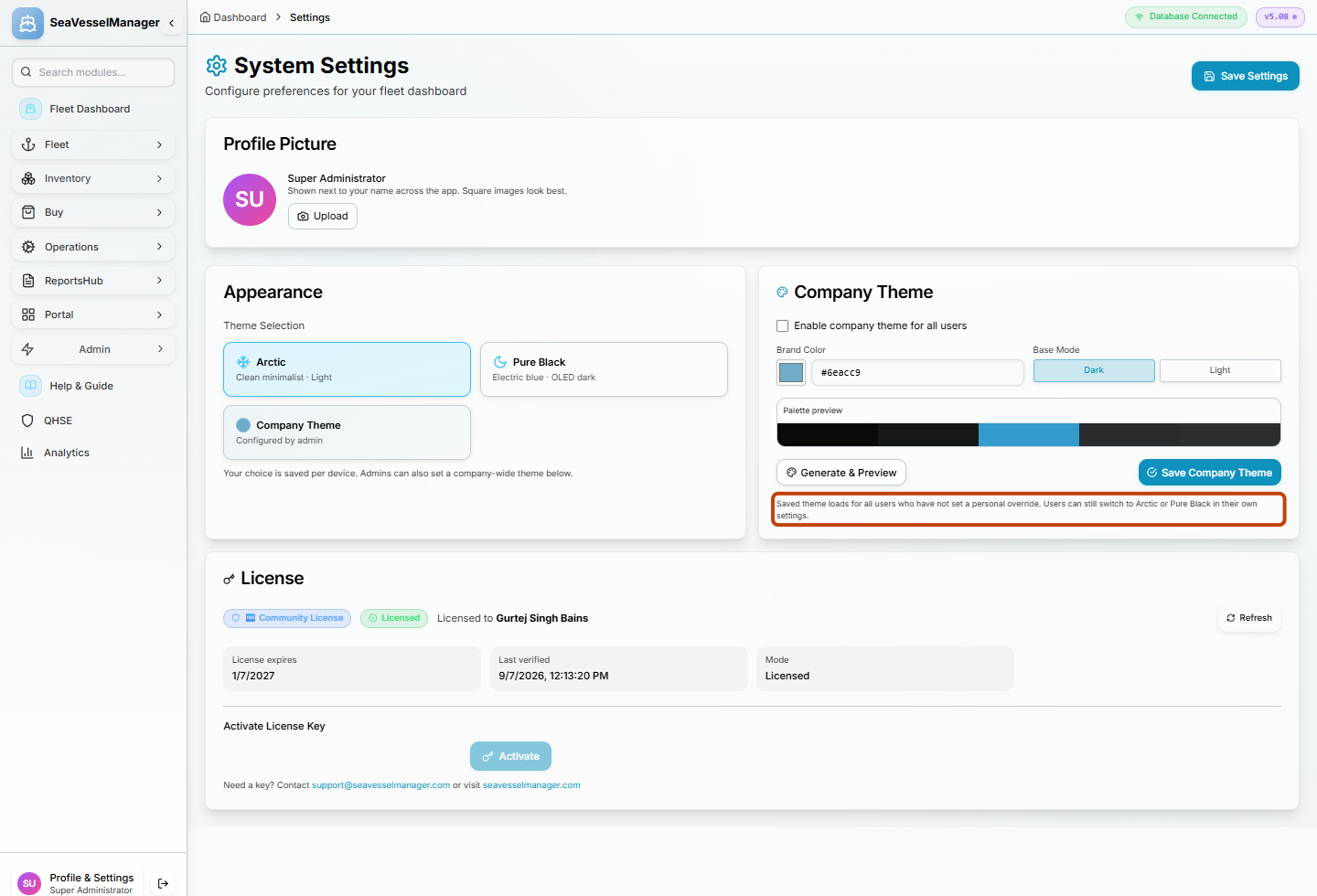 Company Theme note about personal overrides highlighted