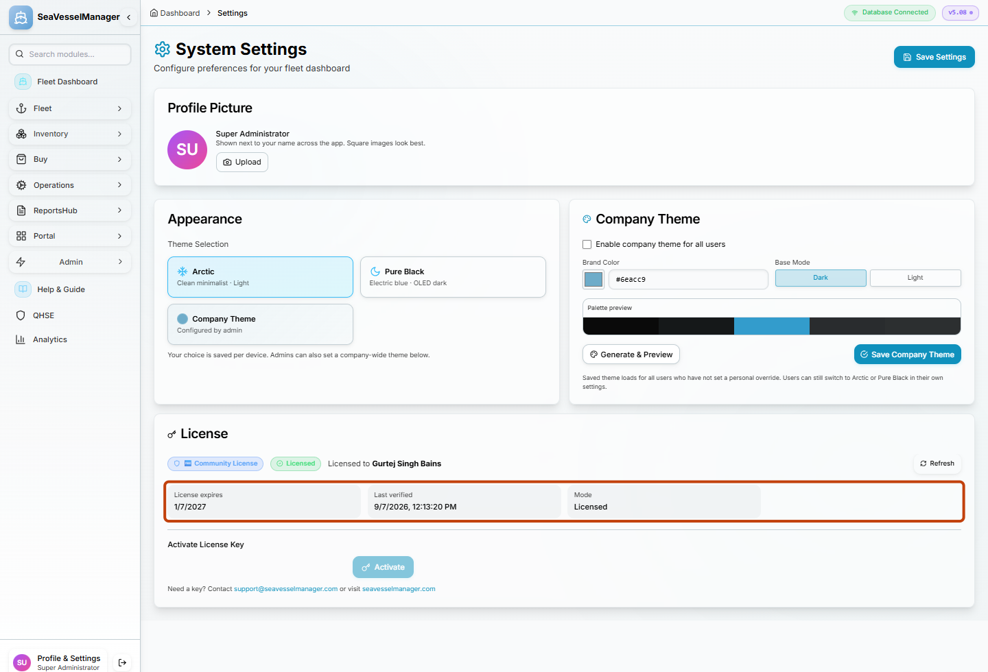 License expiry, last verified timestamp and mode boxes highlighted