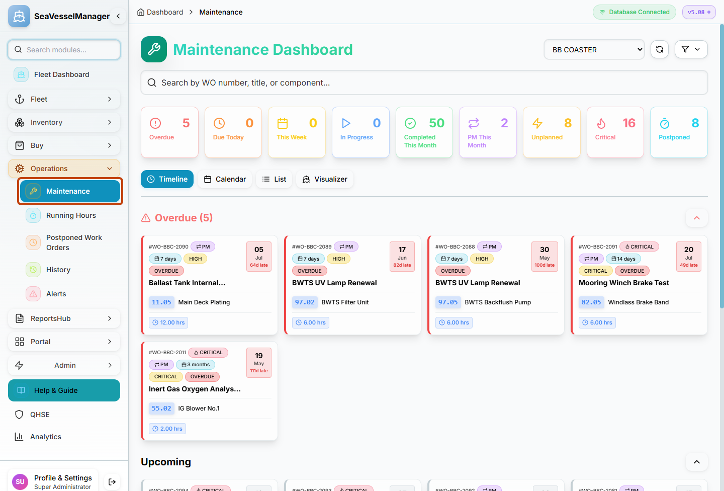 Maintenance opened after selecting the sidebar search result